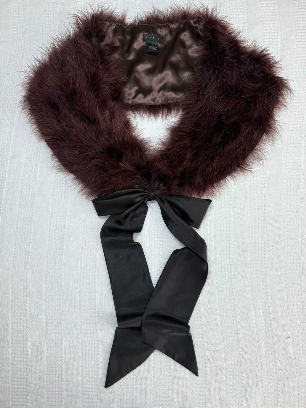 Lapis Real Turkey Feather Collar Scarf Brown Satin Tie Shrug Evening Wrap Luxury